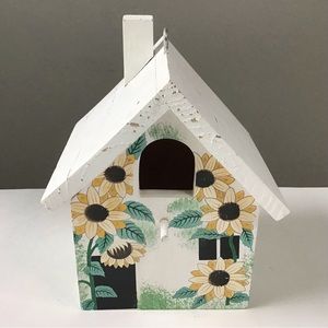 Vintage Wooden Birdhouse Decorative Hand Painted Floral Sunflowers Leaves 8”H